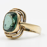 Vintage-Cocktailring aus 8-karätigem Gelbgold mit grünem synthetischen Spinell, 70er Jahre