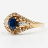 Vintage-Ring aus 14-karätigem Gelbgold mit Saphir (0.70 ct) und Diamanten (0.15 ct), 70er Jahre