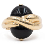 Vintage-Ring aus 14-karätigem Gelbgold mit Onyx, 70er/80er Jahre