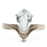 Vintage-Ring aus 14-karätigem Weißgold mit Aquamarin (2 Karat) und Diamant (0,05 Karat), 60er/70er Jahre