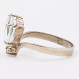 Vintage-Ring aus 14-karätigem Weißgold mit Aquamarin (2 Karat) und Diamant (0,05 Karat), 60er/70er Jahre