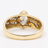 Vintage-Ring aus 18-karätigem Gold mit braunem Marquise-Diamanten (0,70 ct) und Brillanten (0.35 ctw), 70er Jahre