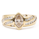 Vintage-Ring aus 18-karätigem Gold mit braunem Marquise-Diamanten (0,70 ct) und Brillanten (0.35 ctw), 70er Jahre