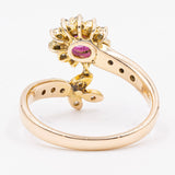 Vintage-Ring aus 14-karätigem Gelbgold mit synthetischem Rubin (0.30 ct) und Diamanten (0,10 ctw), 70er Jahre