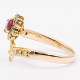 Vintage-Ring aus 14-karätigem Gelbgold mit synthetischem Rubin (0.30 ct) und Diamanten (0,10 ctw), 70er Jahre