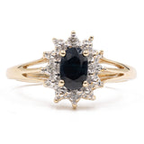 Vintage-Gänseblümchenring aus 14 Karat Gelbgold mit Saphir und Diamant, 70er Jahre