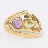 Vintage-Ring aus 14 Karat Gelbgold mit Amethyst, Peridot und Diamant, 70er Jahre