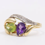 Vintage-Ring aus 14 Karat Gelbgold mit Amethyst, Peridot und Diamant, 70er Jahre