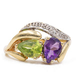 Vintage-Ring aus 14 Karat Gelbgold mit Amethyst, Peridot und Diamant, 70er Jahre