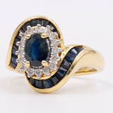 Vintage-Ring aus 18 Karat Gelbgold mit Diamanten (0,18 ctw) und Saphiren, 70er Jahre