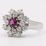 Vintage 14k White Gold Diamond (1ctw) and Ruby (0,60ctw) Snowflake Ring, 60s