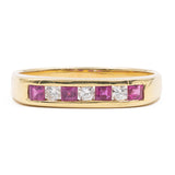 Anello vintage in oro 14k con rubini e diamanti