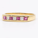 Anello vintage in oro 14k con rubini e diamanti