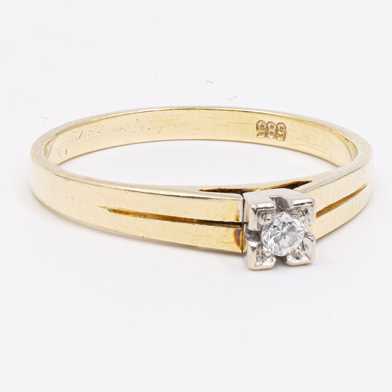 Anello solitario vintage in oro 14k con diamante (0,06ct), anni '70