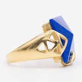 Anello vintage in oro giallo 18K con lapislazzulo, anni '70