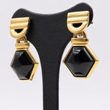 18k yellow gold earrings with onyx, 80s