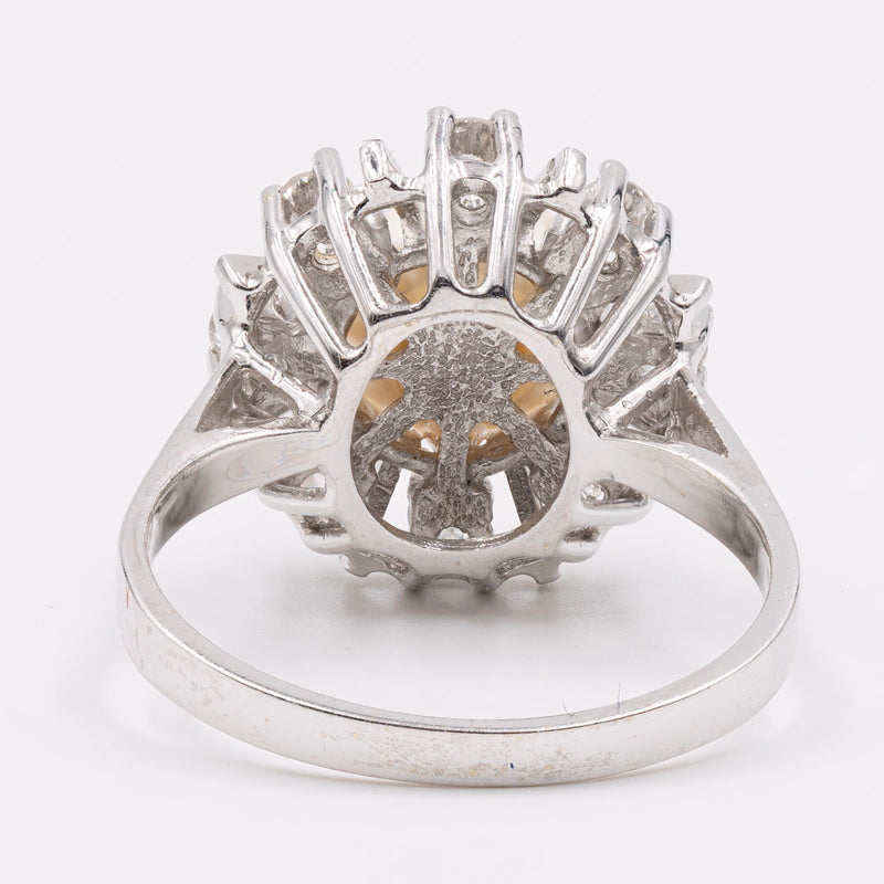 Anello vintage a margherita con perla e diamanti (0,50ctw) in oro bianco 14k, anni '60