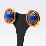 Boucles d'oreilles en or jaune 18 carats avec lapis-lazuli, années 80