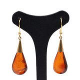 Vintage 18k yellow gold and amber drop earrings, 70s