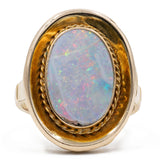 Vintage 14k yellow gold doublet opal ring, 70s
