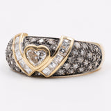 Anillo de oro bicolor con diamante en forma de corazón (0,35 ct) y brillantes (0,95 ctw), años 80
