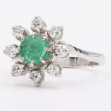 Vintage 18K White Gold Emerald and Diamond Ring (0.40ctw), 70s