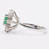 Vintage 18K White Gold Emerald and Diamond Ring (0.40ctw), 70s