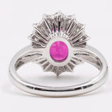 18k white gold daisy ring with natural ruby ​​(2,85ct) and diamonds (0,72ctw)