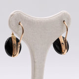 14K yellow gold earrings with onyx, coral and beads