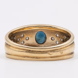 Винтажное кольцо из желтого золота 18 карат с сапфиром и бриллиантом (0,16 карата), 70-е годы