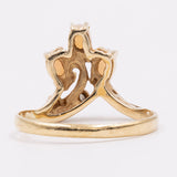 Винтажное кольцо из желтого золота 14 карат с опалом и бриллиантами, 70-е годы.