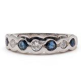 14k white gold band ring with diamonds (0,16ctw) and sapphires, 80s