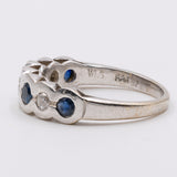 14k white gold band ring with diamonds (0,16ctw) and sapphires, 80s