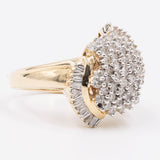 Bague vintage en or jaune 14 carats avec diamants taille brillant et effilés (environ 1.24 ct au total), années 70