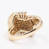 Bague vintage en or jaune 14 carats avec diamants taille brillant et effilés (environ 1.24 ct au total), années 70