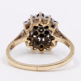 Anello vintage a fiore in oro giallo e bianco 9k con zaffiri e diamanti, anni '50
