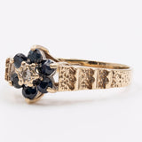 Anello vintage in oro 9k con zaffiri e diamanti