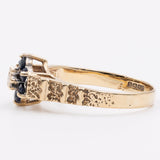 Anello vintage in oro 9k con zaffiri e diamanti