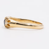 Anello vintage in oro giallo 14k con diamanti taglio antico (0,14ct) e zaffiri (0,30ct), anni '50