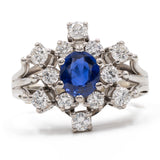 Vintage-Ring aus 18-karätigem Weißgold mit Saphir (0,50 ct) und Diamanten (0.65 ctw), 60er Jahre