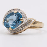 Anello vintage in oro giallo  9k con topazio e diamanti