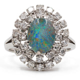 Vintage 18k Weißgold Triplet Opal und Diamant Gänseblümchen Ring (1ctw)