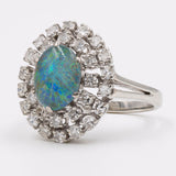 Vintage 18k Weißgold Triplet Opal und Diamant Gänseblümchen Ring (1ctw)