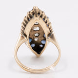 Anello vintage a navette in oro 14k con zaffiri e diamanti, anni '50