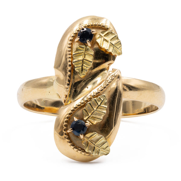 Anello vintage in oro giallo 18k con zaffiri