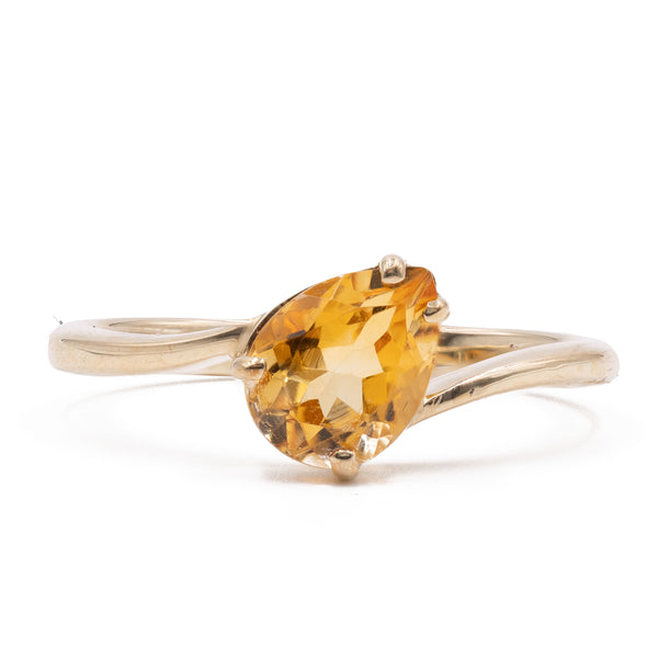 Anello vintage in oro giallo 9K con quarzo citrino di taglio a goccia