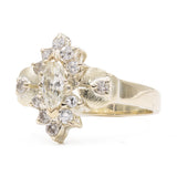 Vintage-Ring aus 14-karätigem Gelbgold mit zentralem Marquise-Diamant (0,40 ct) und Diamantkontur, 70er Jahre