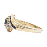 Anello vintage in oro giallo 14k con zaffiri e diamanti, anni '70