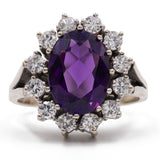 Vintage-Gänseblümchenring aus 14-karätigem Weißgold mit Amethyst (2,30 ct) und Diamanten (0,60 ctw), 70er Jahre