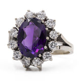Vintage-Gänseblümchenring aus 14-karätigem Weißgold mit Amethyst (2,30 ct) und Diamanten (0,60 ctw), 70er Jahre
